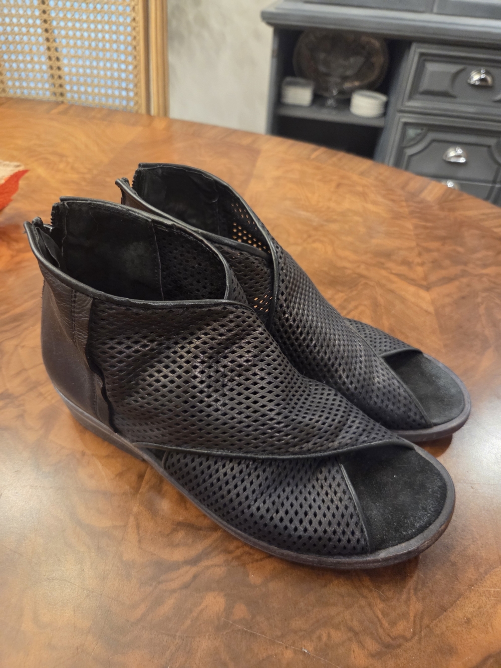 Free People Black Perforated Open-Toe Ankle Booties